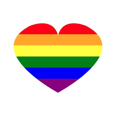 Beyaz arka planda gökkuşağı renginde kalp vektörü (Canlı Kırmızı, Derin Safran, Sarı, Yeşil, Mavi ve Filipin Mor). Dünyada en çok bilinen şey LGBT gururunu temsil eden gurur bayrağıdır. (lezbiyen, gay, biseksüel, ve transseksüel)