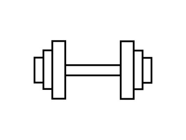 Nesne: beyaz arka planda izole halter, tekstil baskısı için spor ekipmanları geometrik vektör arka planı, sayfa dolumu. İnce çizgi siyah beyaz simge seti ile renklendirme desenleri.
