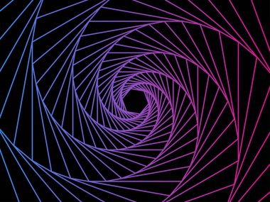 Soyut geometrik çizgi sanatı labirent ya da dairesel labirent deseni gibi siyah arka plan, teknoloji ve gelecek arka plan kavramında mavi ve pembe tonda..  