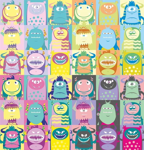 Figures Bright Funny Monsters Children Perfect Greeting Cards Wallpaper Gift — Stock Vector