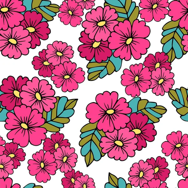 Patrón Floral Sin Costura Vectorial Flores Margarita Estilizadas Violetas Bayas Ilustración De Stock