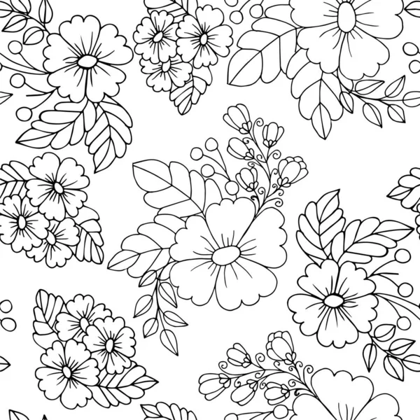 Patrón Floral Sin Costura Vectorial Flores Margarita Estilizadas Violetas Bayas Ilustración De Stock