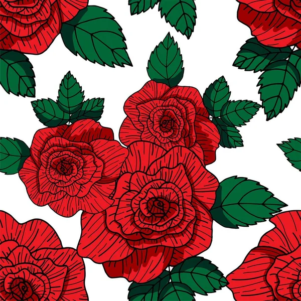 Patrón Floral Vector Sin Costuras Rosas Escarlata Ideal Para Papel Gráficos Vectoriales