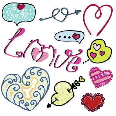 Kalplerin vektör illüstrasyonu. Sevgililer Günü için elementler. Hediye ve kağıt ürünleri için ideal.