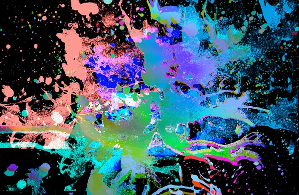 Abstract Multicolor Van Water Kleur Zwarte Achtergrond Graffiti — Stockfoto