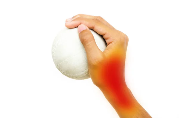 Mano para atrapar la pelota con dolor rojo y amarillo —  Fotos de Stock