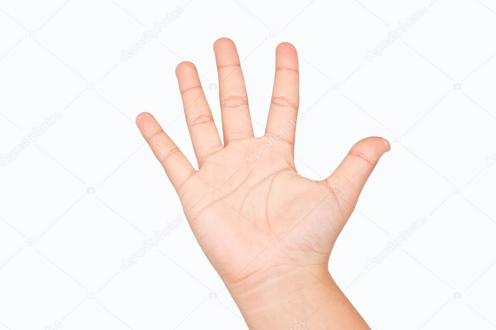 five finger from children hand on whit background