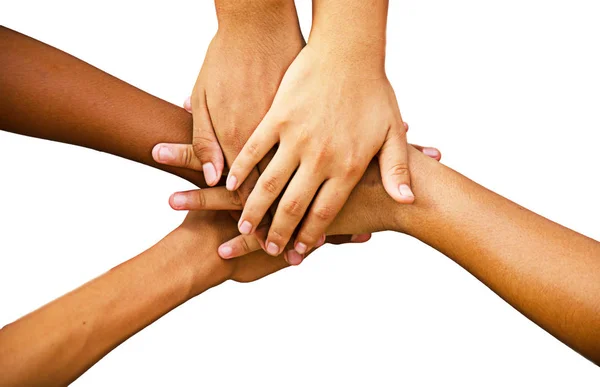 Niños Mano Por Poder Unidad Sobre Fondo Blanco — Foto de Stock