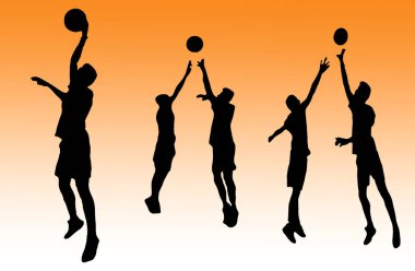 Beyaz arka plan üzerinde basketbol oynarken adam silüeti