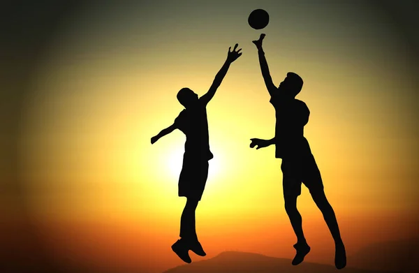 Silhouet Van Mens Spelen Basketbal — Stockfoto