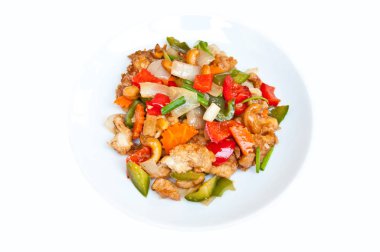 Beyaz arka planda sağlıklı gıda için kızarmış tavuk