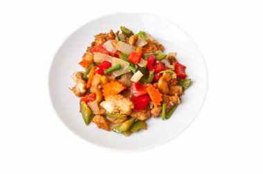 Beyaz arka planda sağlıklı gıda için kızarmış tavuk