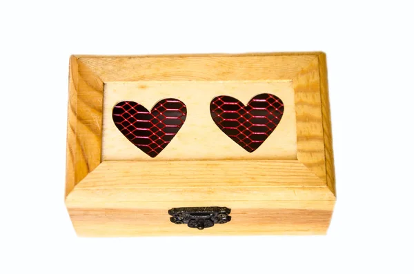 Wood Box Red Heart White Background — Stock Photo, Image