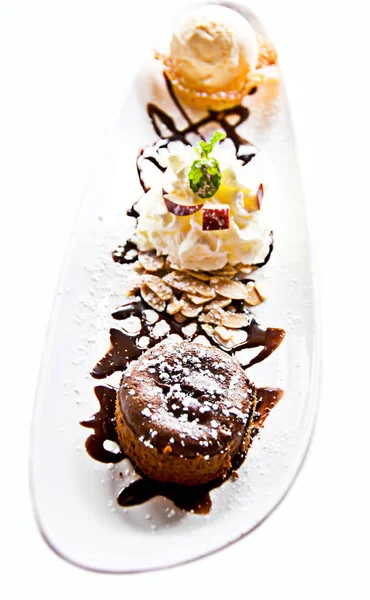 Tort Ciocolată Înghețată Zahăr Înghețată Vanilie — Fotografie, imagine de stoc
