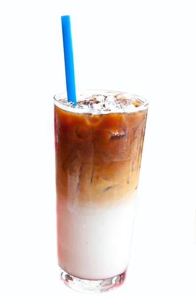 Iced Latte Kaffe För Uppfriskande Vit Bakgrund — Stockfoto