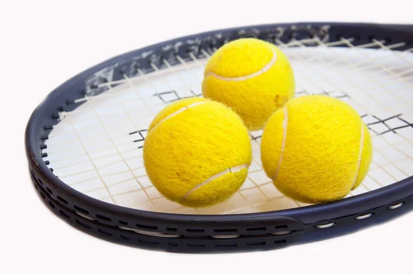Balle Tennis Sur Raquette Sur Fond Blanc — Photo