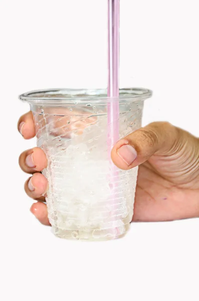 Hand Glass Ice Refresh Cold Drink White Background — Stock Photo, Image