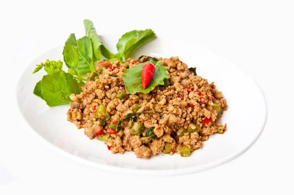 Thai Food Call Pud Krapao Moo Ingrediente Piccante — Foto Stock