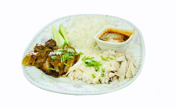 Deliciosa Comida Tailandesa Llamada Khao Mun Kai Pollo Jugo Picante — Foto de Stock