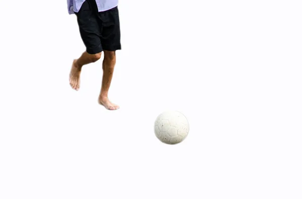 Niños Juegan Fútbol Con Los Pies Descalzos Lloviendo —  Fotos de Stock