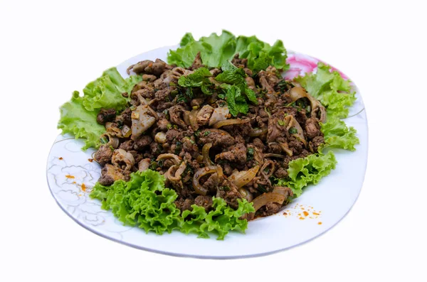 Deliciosa Comida Tailandesa Chamada Larb Neua Carne Com Ervas Especiarias — Fotografia de Stock