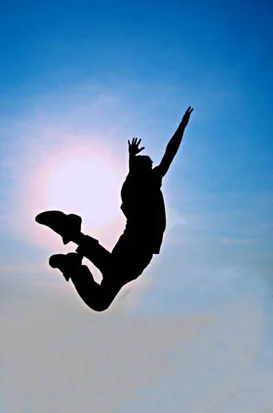 Silhouette Man Jumping Happy Victory — Stock Photo, Image