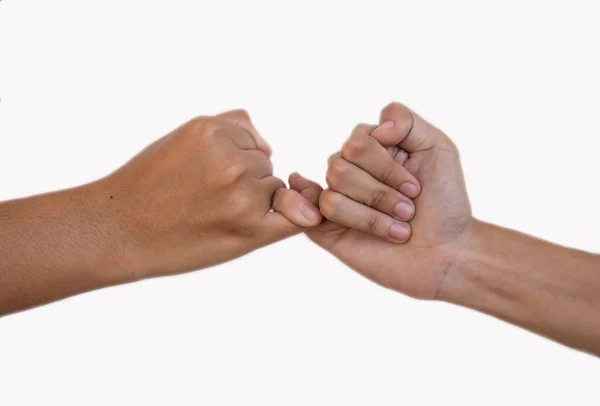 Hände Die Ein Freundschaftskonzept Auf Weißem Hintergrund Versprechen — Stockfoto