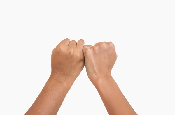 Handen Maken Belofte Als Afriendship Concept Witte Achtergrond — Stockfoto
