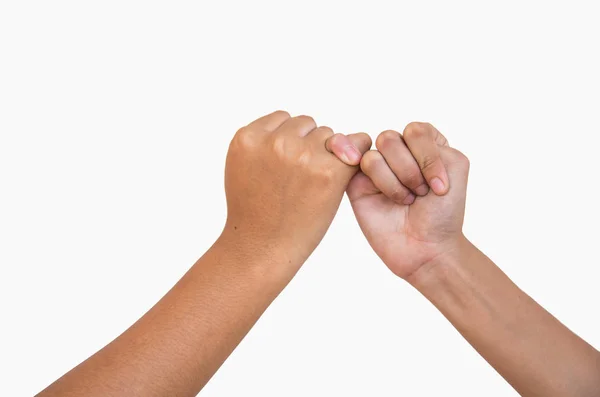 Χέρια Κάνοντας Την Υπόσχεση Έννοια Afriendship Λευκό Φόντο — Φωτογραφία Αρχείου