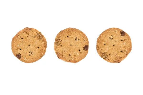 Biscoitos de aveia com passas e amêndoas em cima isolado no whit — Fotografia de Stock