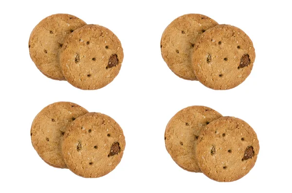 Biscoitos de aveia com passas e amêndoas em cima isolado no whit — Fotografia de Stock