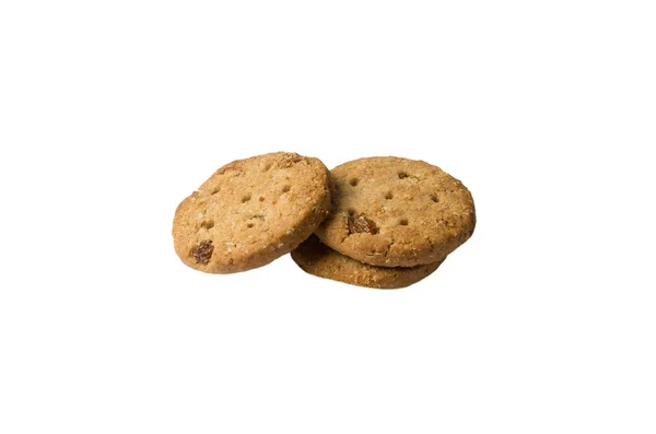 Galletas de avena con pasas y almendras en la parte superior aislado en whit —  Fotos de Stock