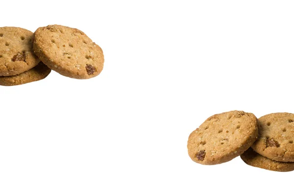 Galletas de avena con pasas y almendras en la parte superior aislado en whit —  Fotos de Stock