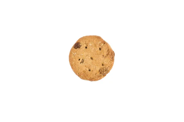 Un biscuit à l'avoine avec des raisins secs et des amandes sur le dessus isolé sur wh — Photo