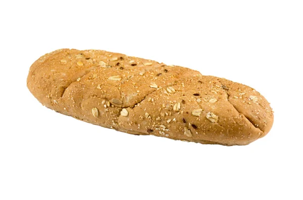 Uzun somun tahıllı ekmek izole üzerinde beyaz arka plan — Stok fotoğraf