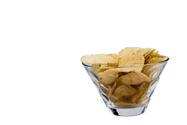 Pile of Wrinkled Wavy Potato Chips Isolated on White background — Stock Photo, Image