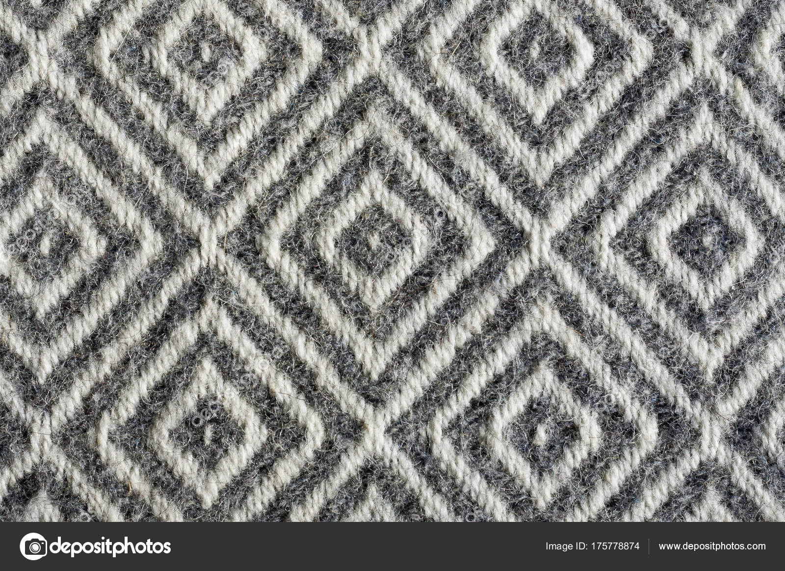 Woolen fabric texture closeup. Gray contrast diamond pattern — Stock