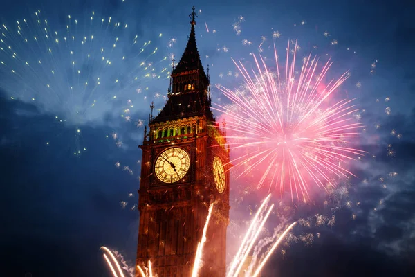 Fireworks display around Big Ben — Stock Photo, Image