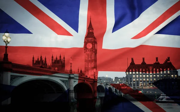 Brexit concept - Britse vlag op de symbolen van Londen — Stockfoto