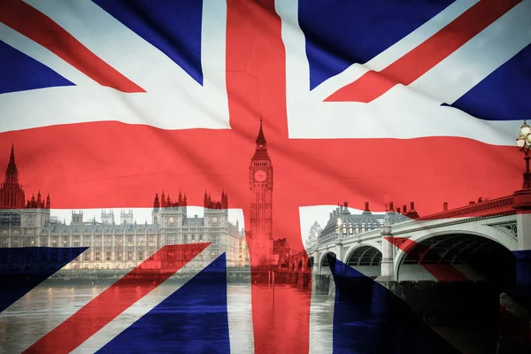 Názorově koncepce - Uk vlajka na symboly Londýna — Stock fotografie