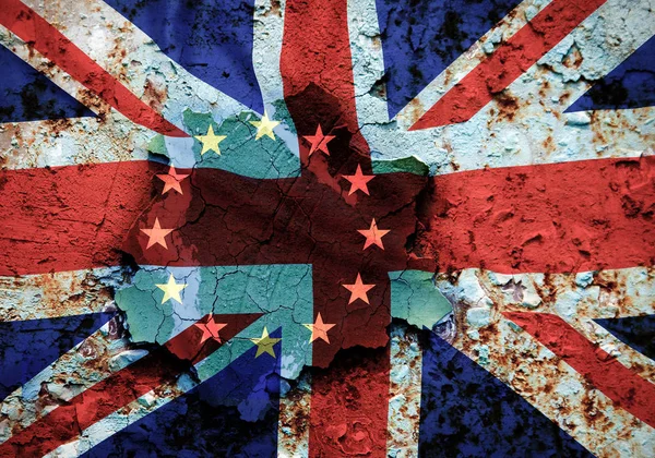 Концепция Брексита - флаг Великобритании на символах Лондона — стоковое фото
