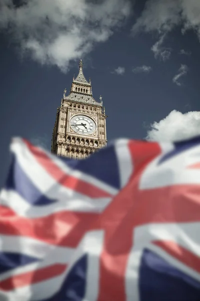 Brexit concept - UK flag on symbols of London — Stock Photo, Image