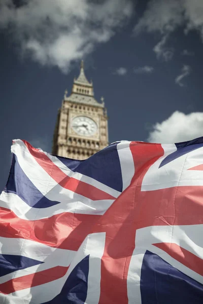 Brexit concept - UK flag on symbols of London — Stock Photo, Image