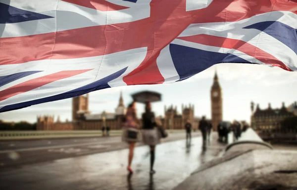 Conceito Brexit - Bandeira do Reino Unido em símbolos de Londres — Fotografia de Stock