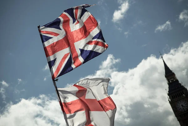 British Union Jack flag blowing in the wind.