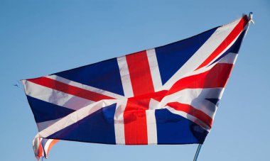 Union Jack bayrağının mavi gökyüzü, İngiltere'de yakın çekim