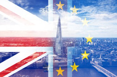 brexit kavramı - Union Jack bayrak ve iconi üzerinde kombine AB bayrağı