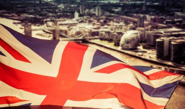 brexit kavramı - Union Jack bayrak ve ikonik Londra yerlerinden - U