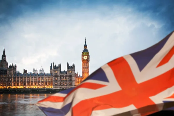 Brexit concept - Union Jack flag and iconic Big Ben in the backg — Stock Photo, Image