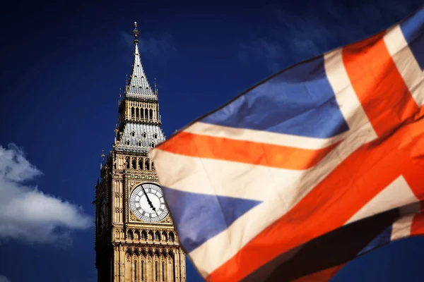 Brexit concept - Union Jack flag e l'iconico Big Ben nel backg — Foto Stock